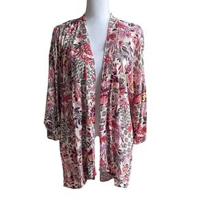 Knox Rose Women Floral Open Front Longline Kimono XL Pink Cottagecore Boho Layer